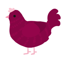 Berry, a maroon chicken with a bar pattern