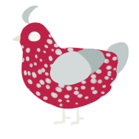 A crimson and silver chicken with a speckle pattern