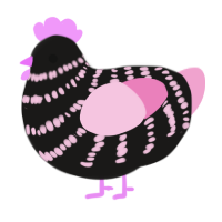 A sable and pink chicken with a bar pattern