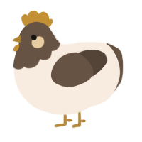A cream and bark chicken with a head pattern