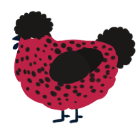 (unnamed), a crimson and sable chicken with a speckle pattern