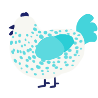 A white and aqua chicken with a speckle pattern