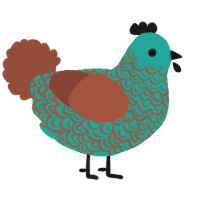 A turquoise and russet chicken with a double-lace pattern