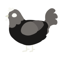 A sable and grey chicken with a head pattern