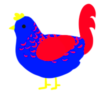A ultramarine and maroon chicken with a half-lace pattern