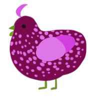A wine and orchid chicken with a speckle pattern