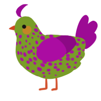 A chartreuse and plum chicken with a speckle pattern