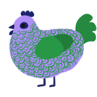 A lilac and viridian chicken with a double-lace pattern