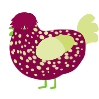 A maroon and lemon chicken with a speckle pattern