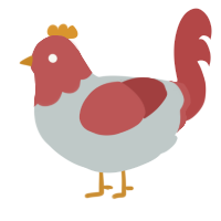 A silver and red chicken with a head pattern