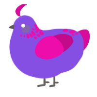 A blurple and fuchsia chicken with a neck-speckle pattern