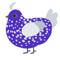 A indigo and mist chicken with a speckle pattern