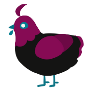 A black and wine chicken with a head pattern