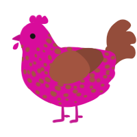A fuchsia and russet chicken with a speckle pattern