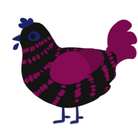 A black and wine chicken with a bar pattern