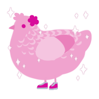 Pamela, a pink chicken with a half-lace pattern