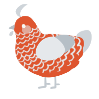 A vermilion and mist chicken with a lace pattern