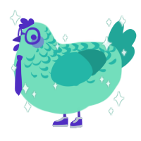 A mint and turquoise chicken with a half-lace pattern