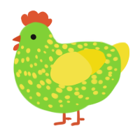 mottled grass, a grass and yellow chicken with a speckle pattern