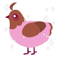 In a Pink Sweater, a pink and russet chicken with a head pattern