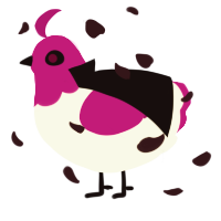 A white and fuchsia chicken with a head pattern