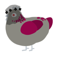 God-ish, a ash and maroon chicken with a neck-speckle pattern