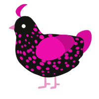 rawr, a black and fuchsia chicken with a speckle pattern