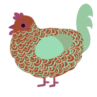 (unnamed), a crimson and cerulean chicken with a double-lace pattern