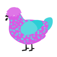 A orchid and aqua chicken with a speckle pattern
