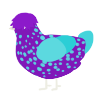 dry paint, a violet and aqua chicken with a speckle pattern