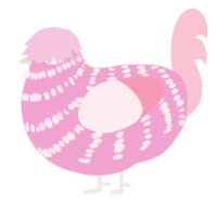 A pink and rose chicken with a bar pattern