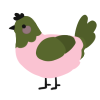 A rose and olive chicken with a head pattern