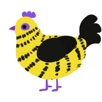 A yellow and black chicken with a bar pattern