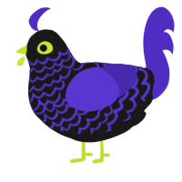 A sable and indigo chicken with a lace pattern