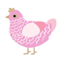Galinda, a pink and rose chicken with a lace pattern