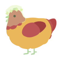 A honey and red chicken with a head pattern