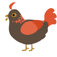 A bark and vermilion chicken with a neck-speckle pattern