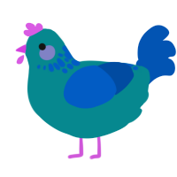 A teal and ultramarine chicken with a neck-speckle pattern