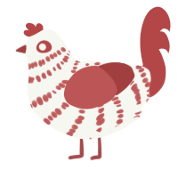 A white and red chicken with a bar pattern
