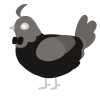A sable and grey chicken with a head pattern