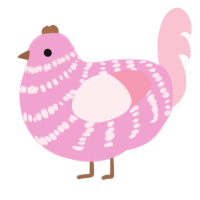 A pink and rose chicken with a bar pattern