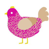 A fuchsia and beige chicken with a double-lace pattern