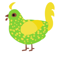 A grass and yellow chicken with a speckle pattern