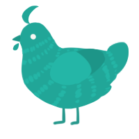 A turquoise chicken with a bar pattern