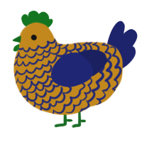 Spotted Lemon, a ochre and navy chicken with a lace pattern