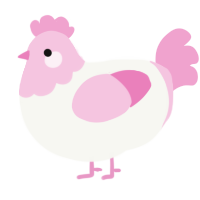 Creampuff, a white and pink chicken with a head pattern