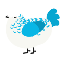 A white and cerulean chicken with a half-lace pattern