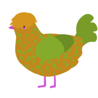 A ochre and chartreuse chicken with a speckle pattern
