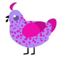 A lilac and fuchsia chicken with a speckle pattern
