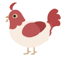 shortcake, a cream and red chicken with a head pattern